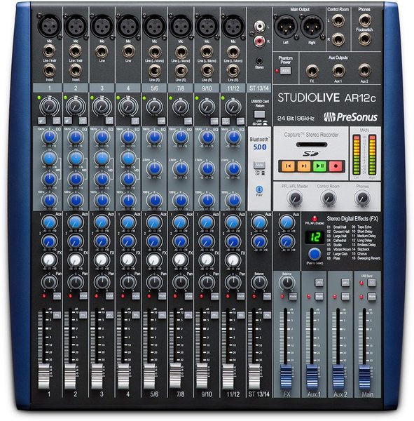 STUDIOLIVE AR12C 12CH USB-C COMPATIBLE AUDIO INTERFACE, ANALOG MIXER, STEREO SD RECORDER